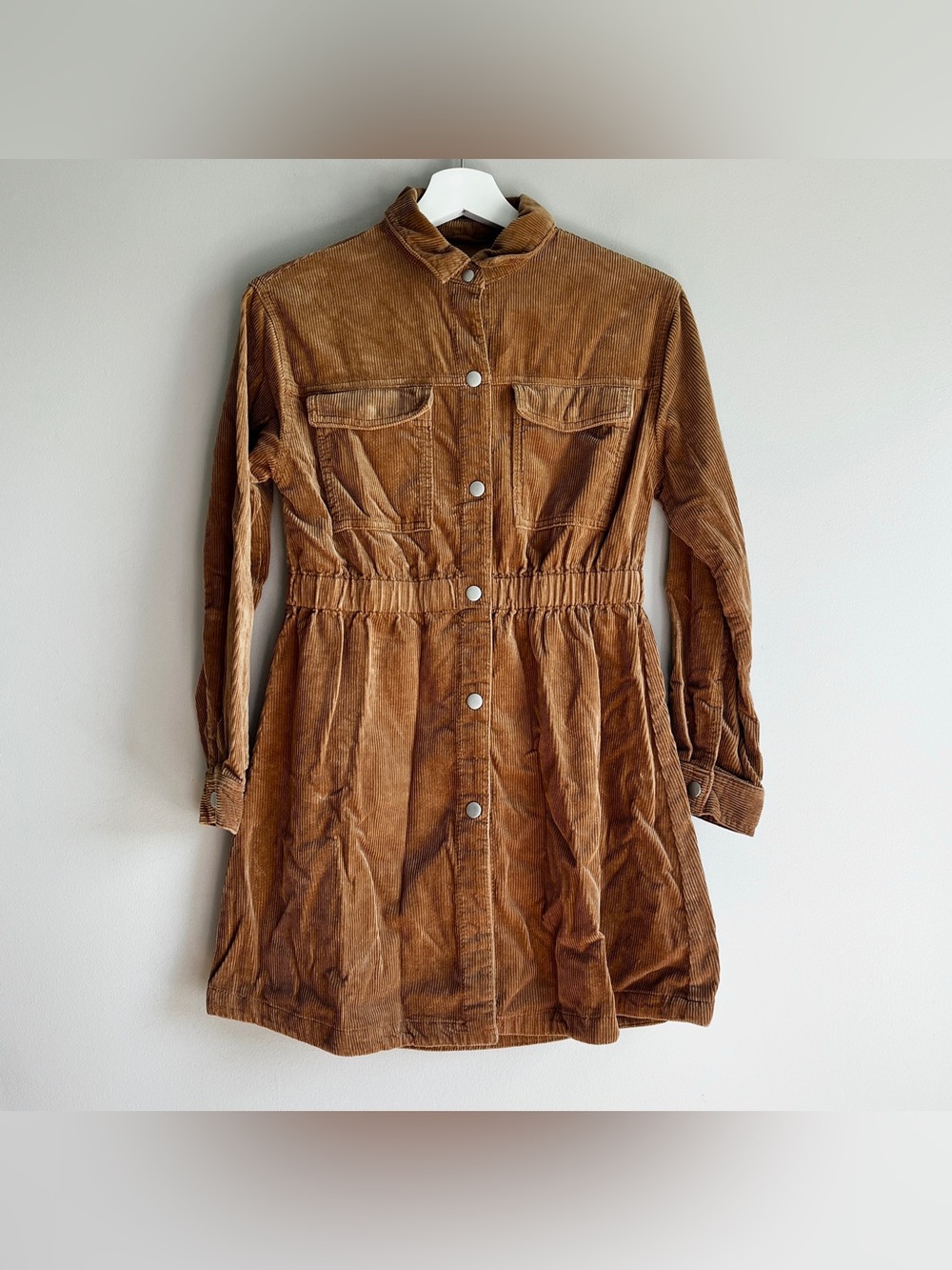 Zara brown corduroy dress girl 11 12 long sleeve snap front elastic waist collar